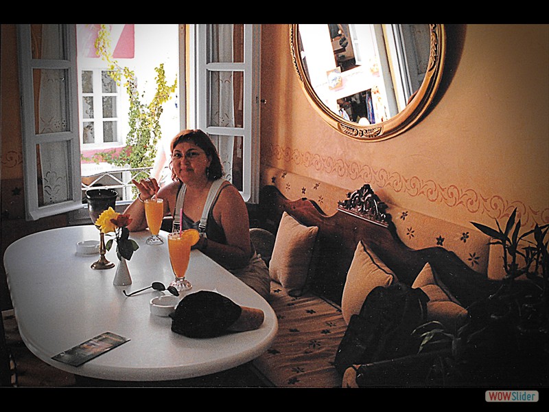 Santorini Deb in Cafe
