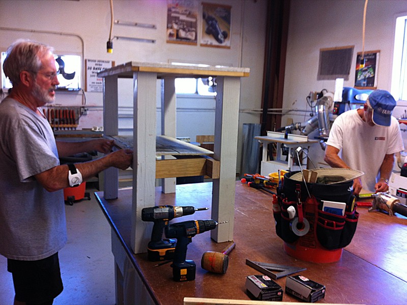 Blane building potting bench for Deb