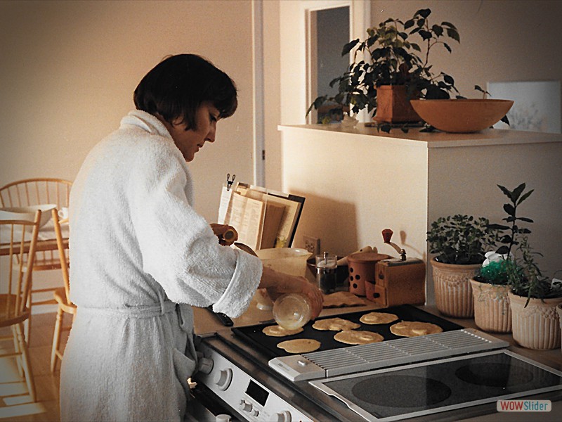 Deb poring more pancakes in Florence Al